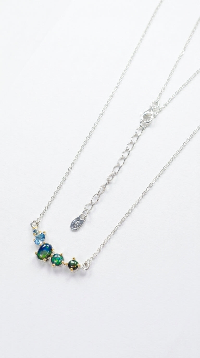 925 sterling silver cluster black opal necklace, chain detail