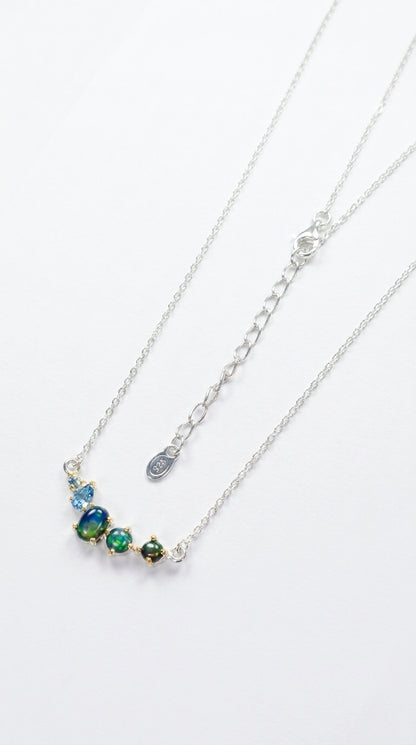 925 sterling silver cluster black opal necklace, chain detail
