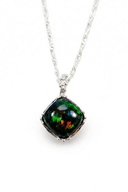 925 silver square black opal necklace