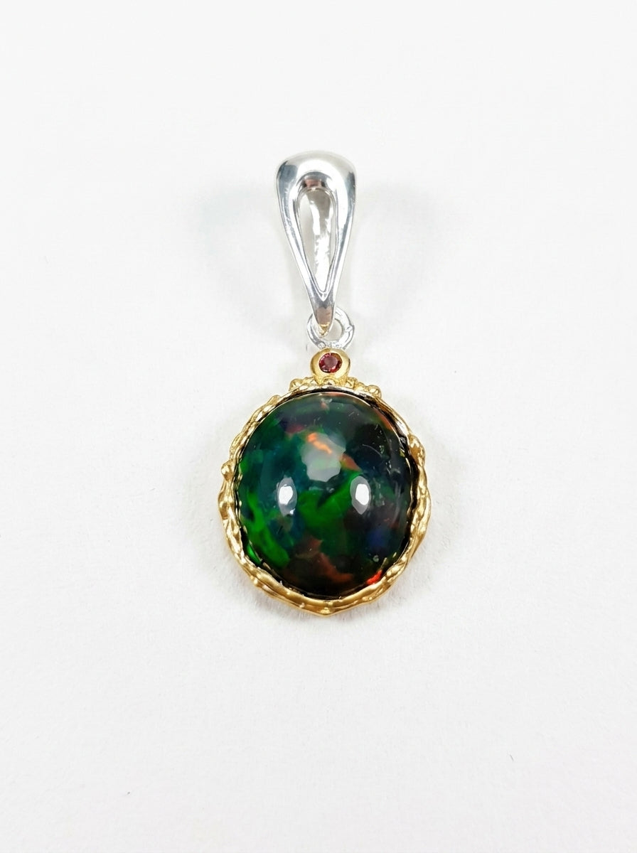 925 silver oval black opal necklace
