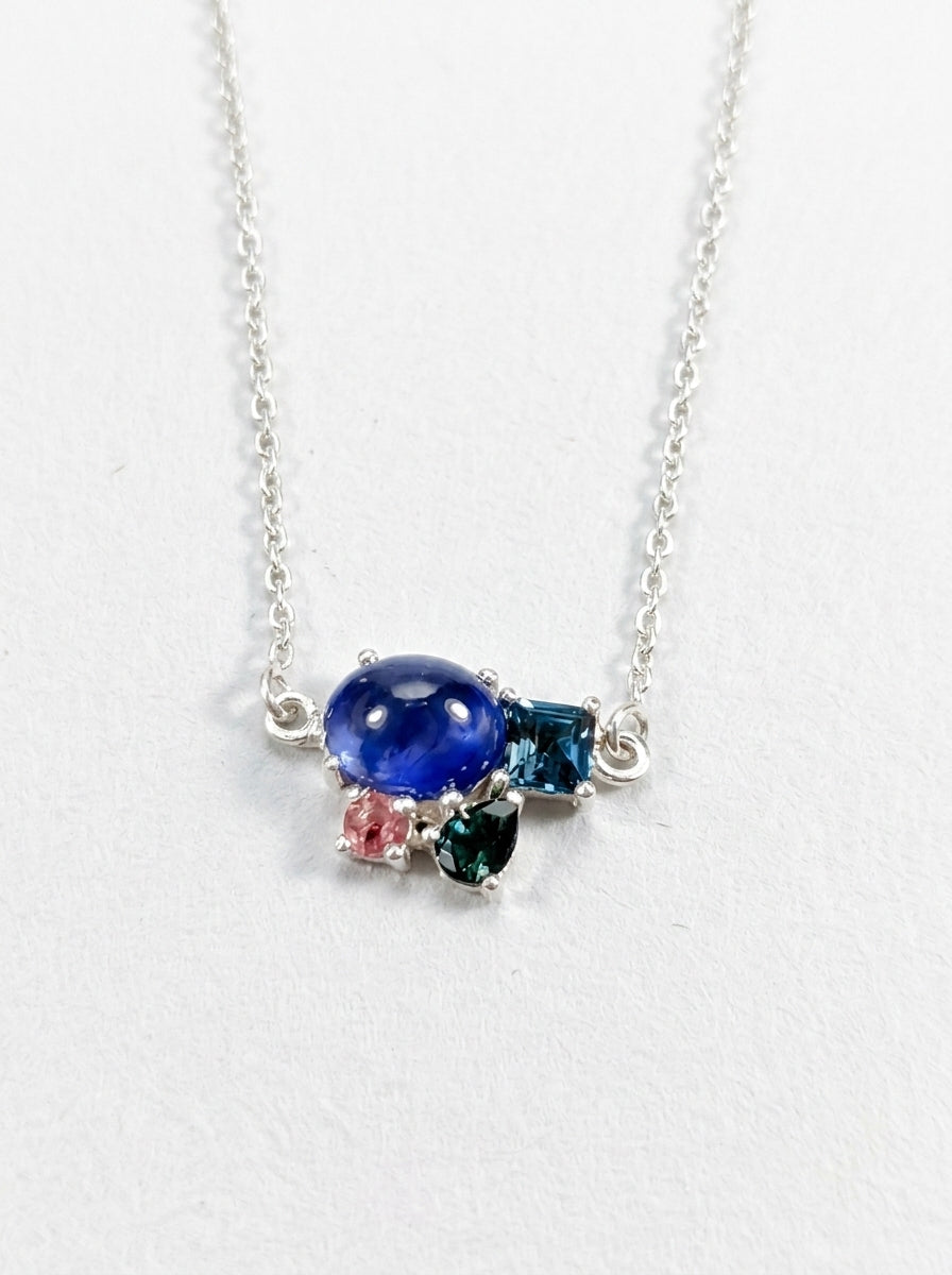 925 silver blue sapphire cluster necklace