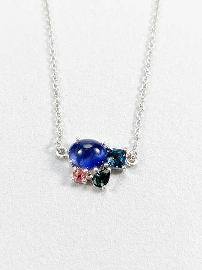 925 silver blue sapphire cluster necklace
