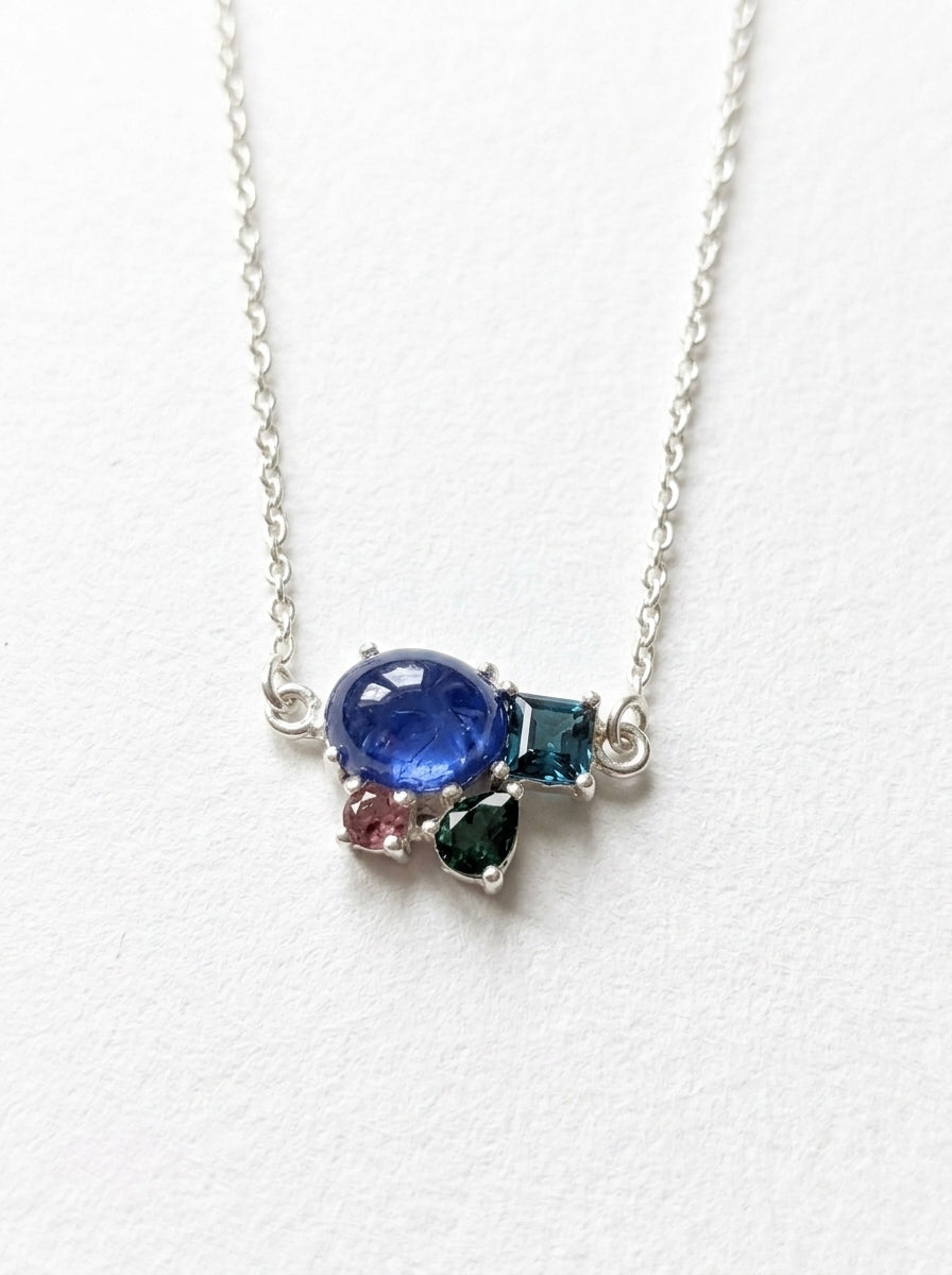 925 silver blue sapphire cluster necklace
