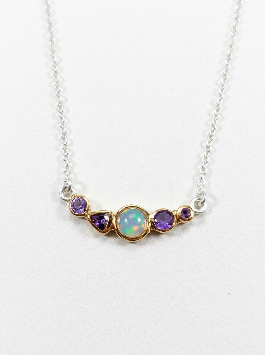 925 silver opal amethyst necklace