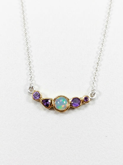 925 silver opal amethyst necklace