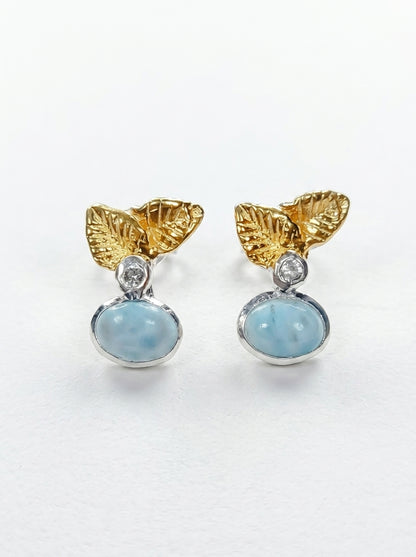 925 Silver Larimar Leaves Earrings