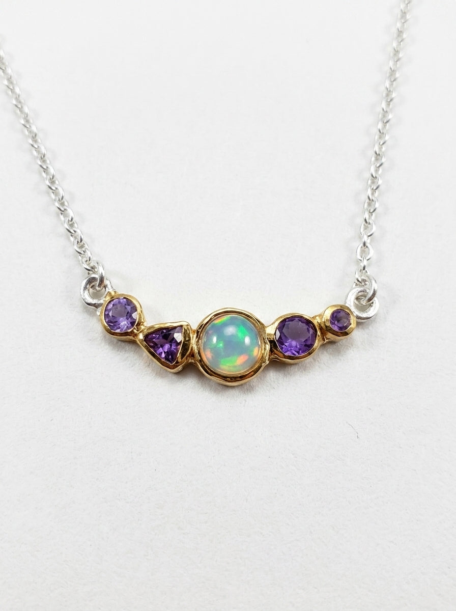 925 silver opal amethyst necklace