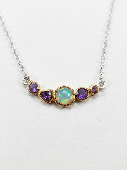 925 silver opal amethyst necklace