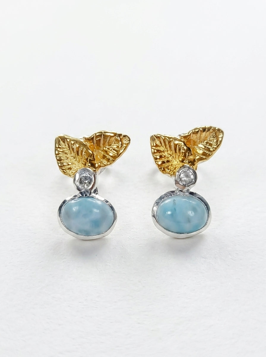 925 Silver Larimar Leaves Earrings