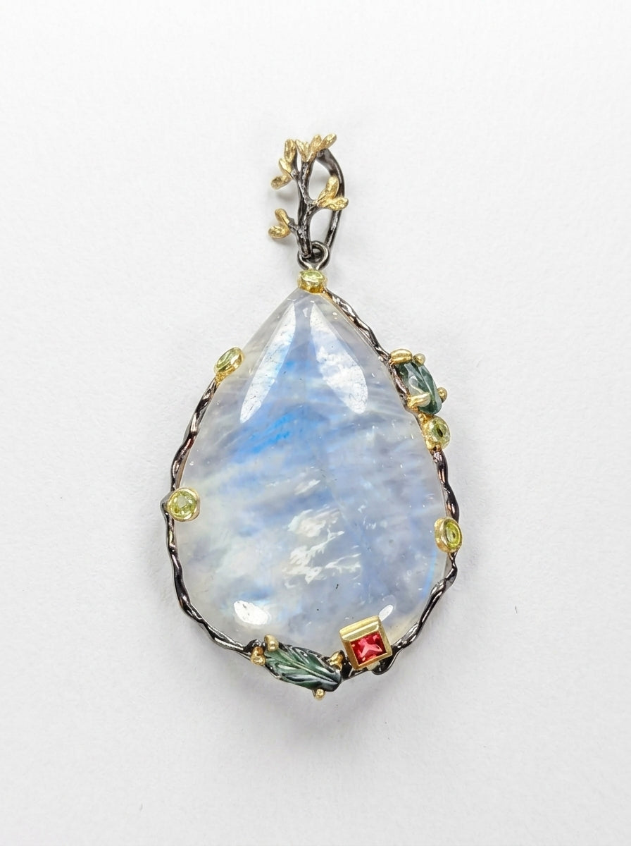 925 Silver Moonstone Leaves Necklace