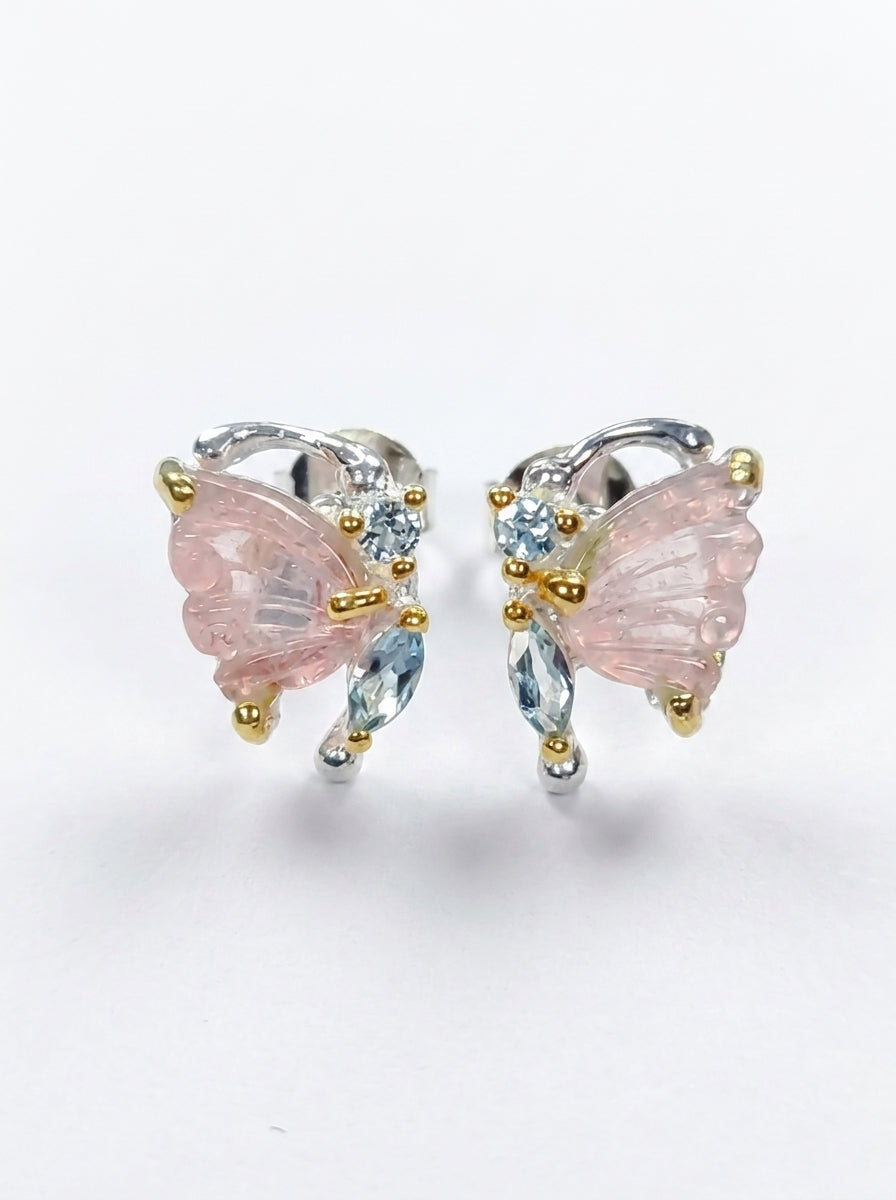 925 Silver Tourmaline Topaz Butterfly Stud Earrings