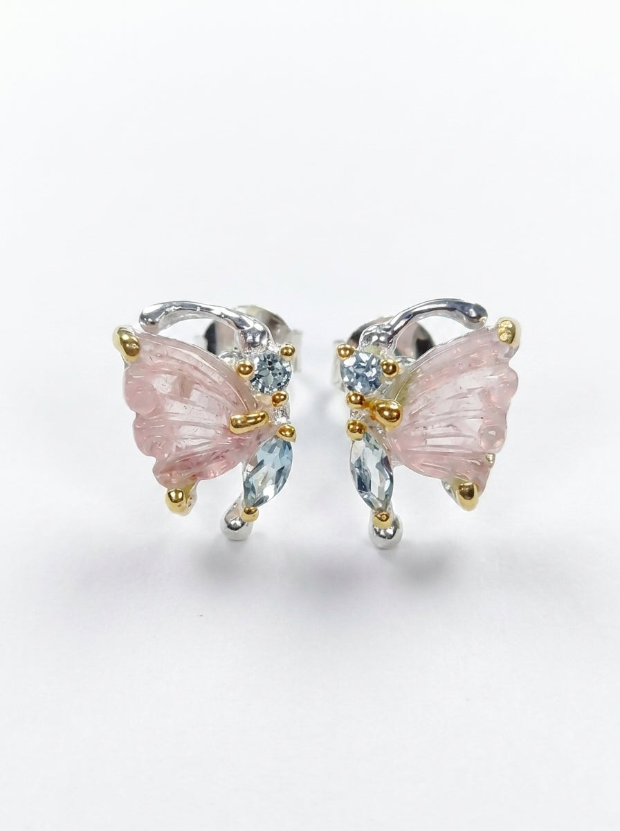 925 Silver Tourmaline Topaz Butterfly Stud Earrings