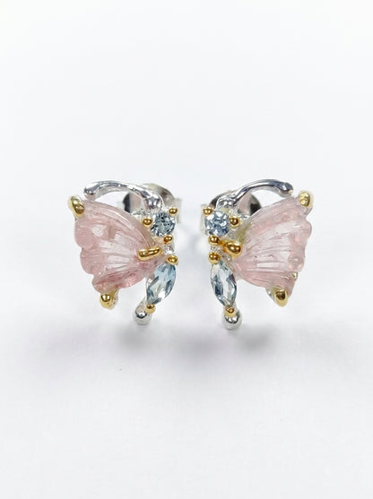 925 Silver Tourmaline Topaz Butterfly Stud Earrings