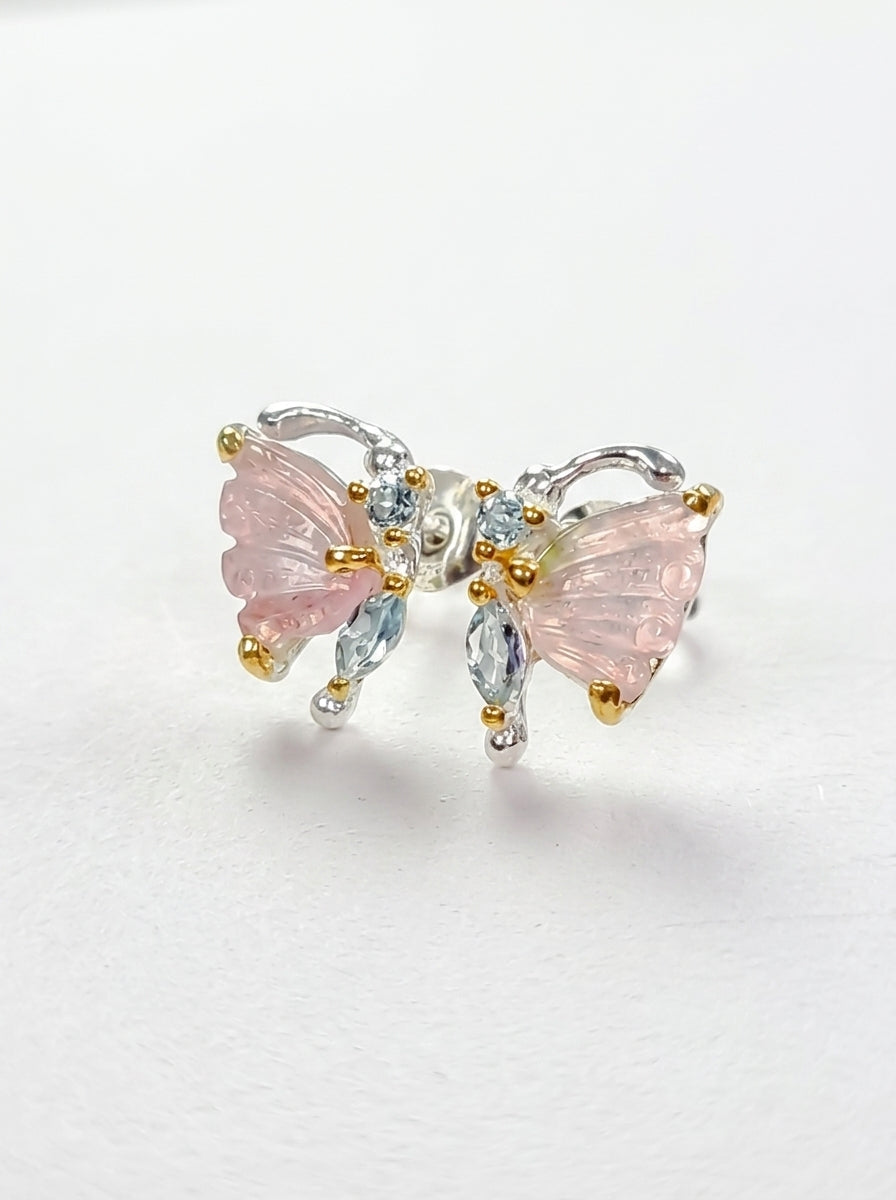 925 Silver Tourmaline Topaz Butterfly Stud Earrings