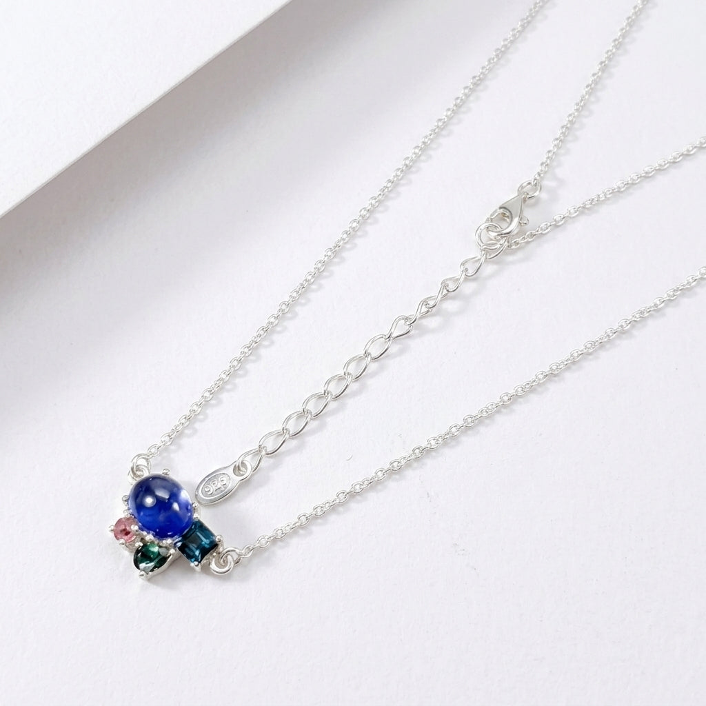 925 silver blue sapphire cluster necklace