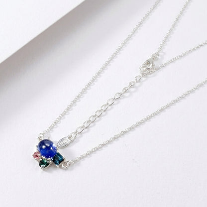 925 silver blue sapphire cluster necklace