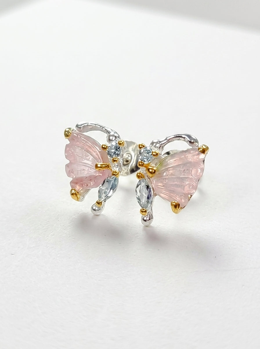 925 Silver Tourmaline Topaz Butterfly Stud Earrings
