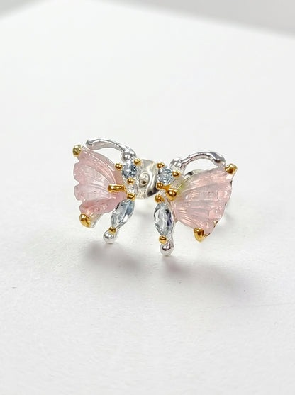 925 Silver Tourmaline Topaz Butterfly Stud Earrings