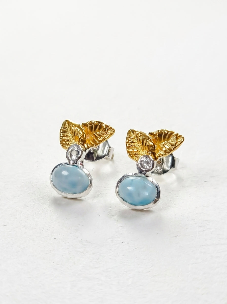 925 Silver Larimar Leaves Earrings