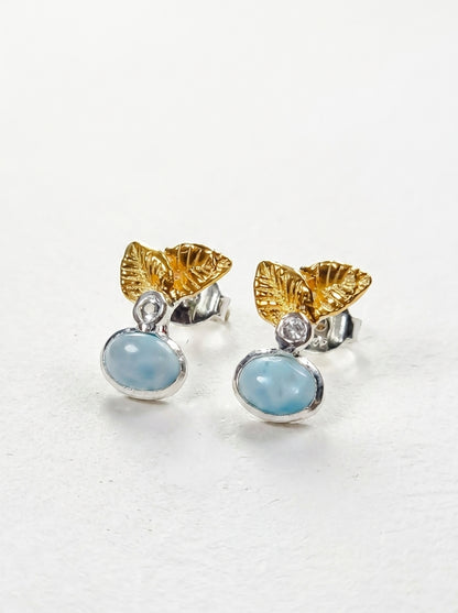 925 Silver Larimar Leaves Earrings