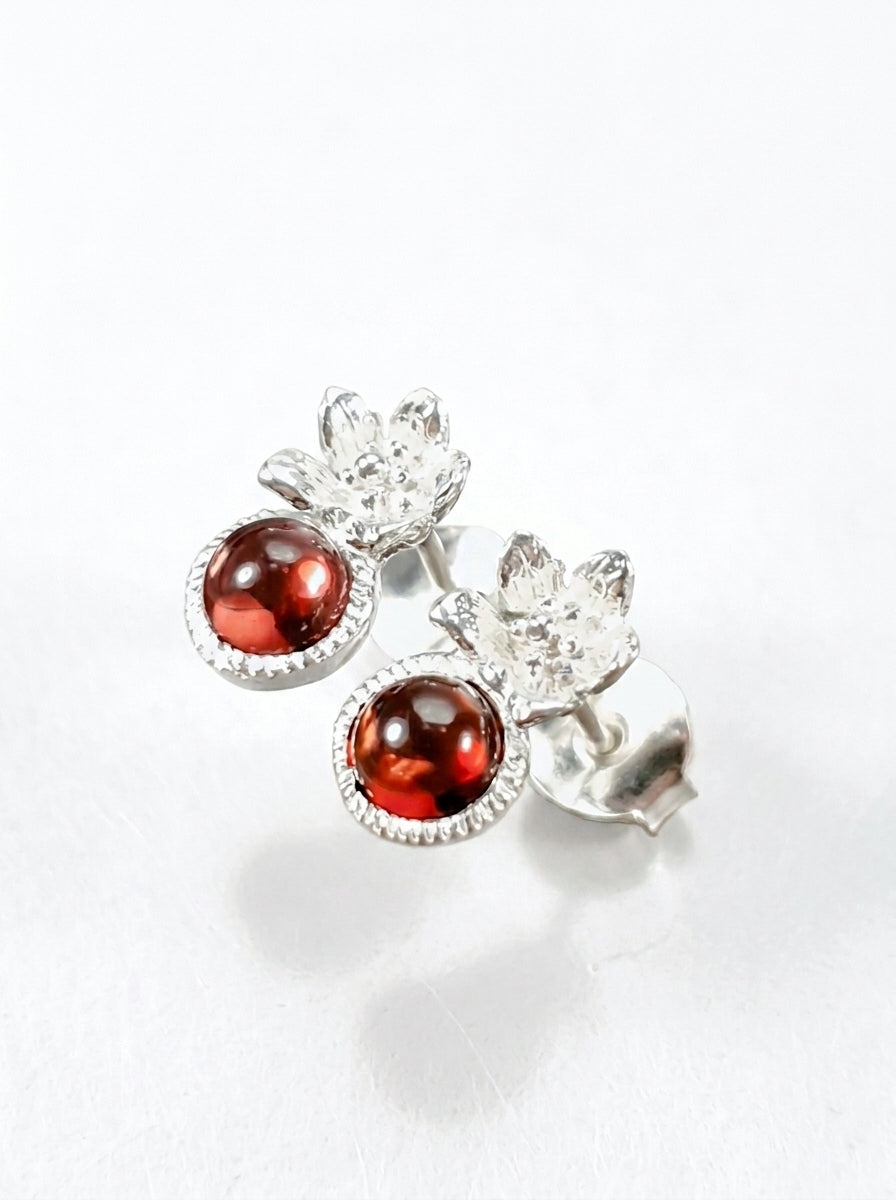 925 Silver Red Garnet Flower Earrings
