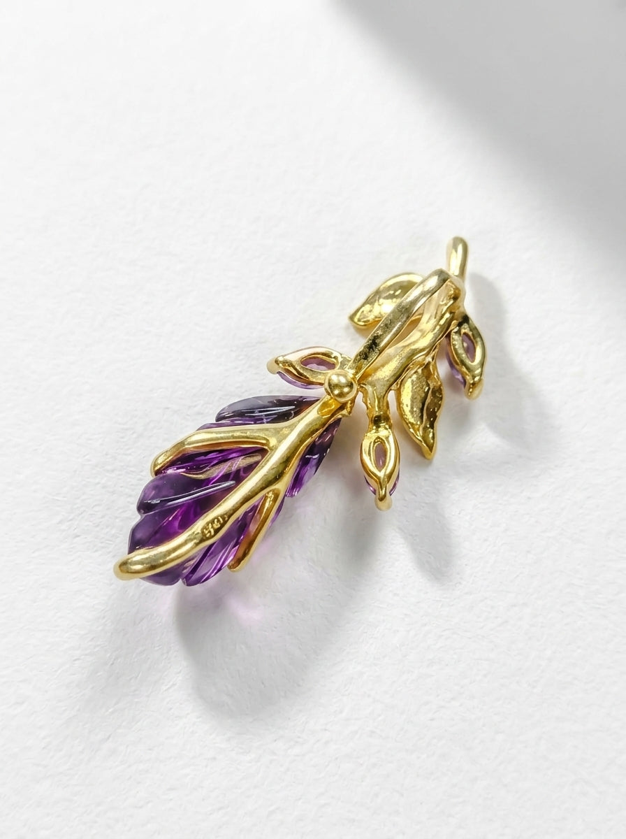 925 silver carved amethyst leaf necklace