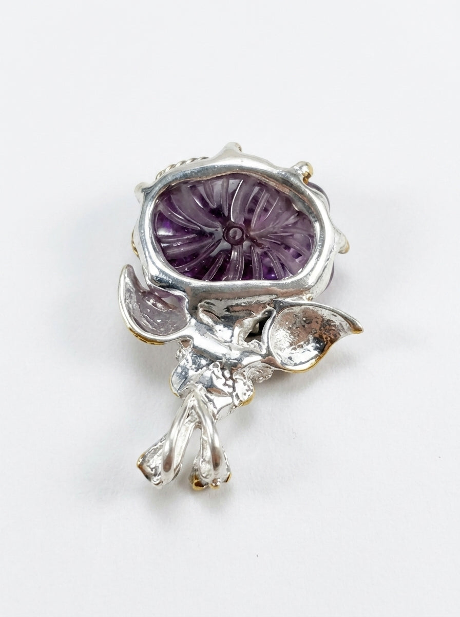 925 silver carved amethyst flower necklace
