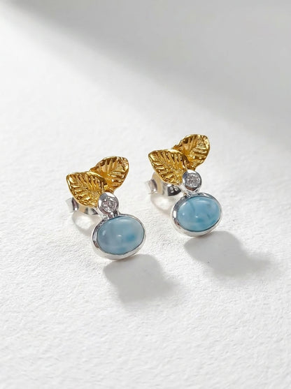 925 Silver Larimar Leaves Earrings