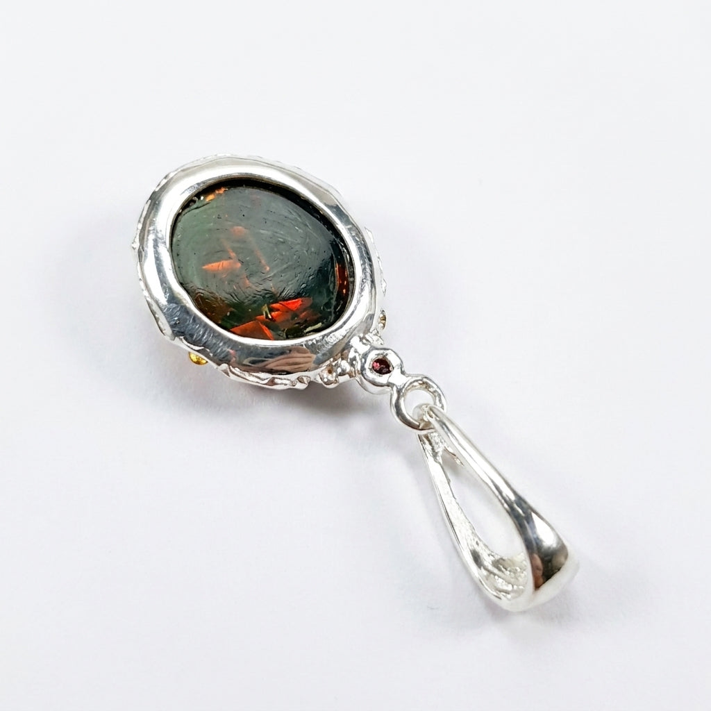 925 silver oval black opal necklace