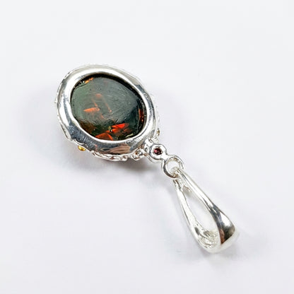925 silver oval black opal necklace