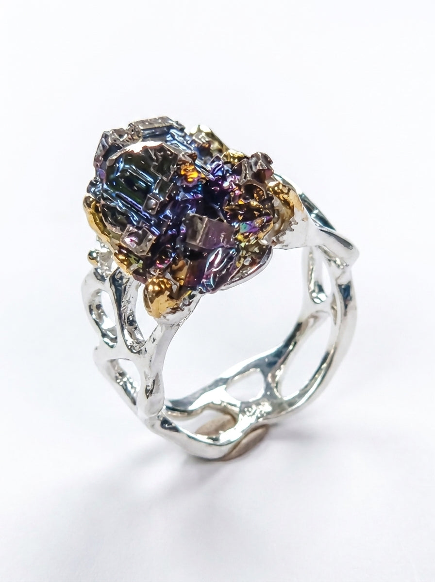 925 Sterling Silver Raw Bismuth Textured Ring