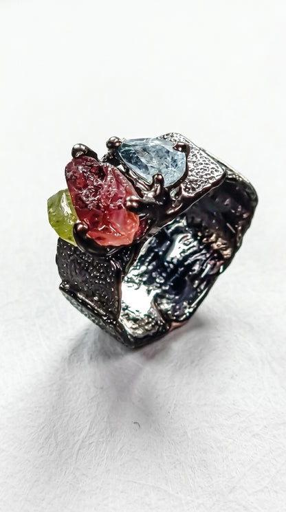 925 silver raw tourmaline ring for men