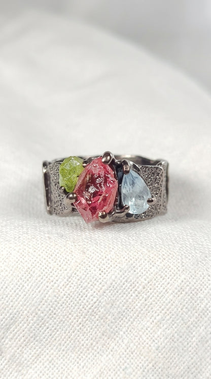 925 silver raw tourmaline ring for men