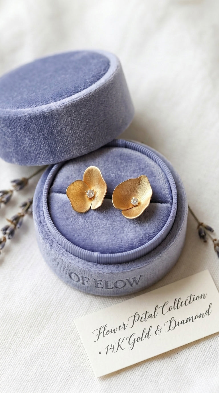 14K Gold Diamond Flower Stud Earrings