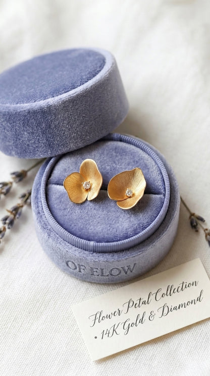 14K Gold Diamond Flower Stud Earrings