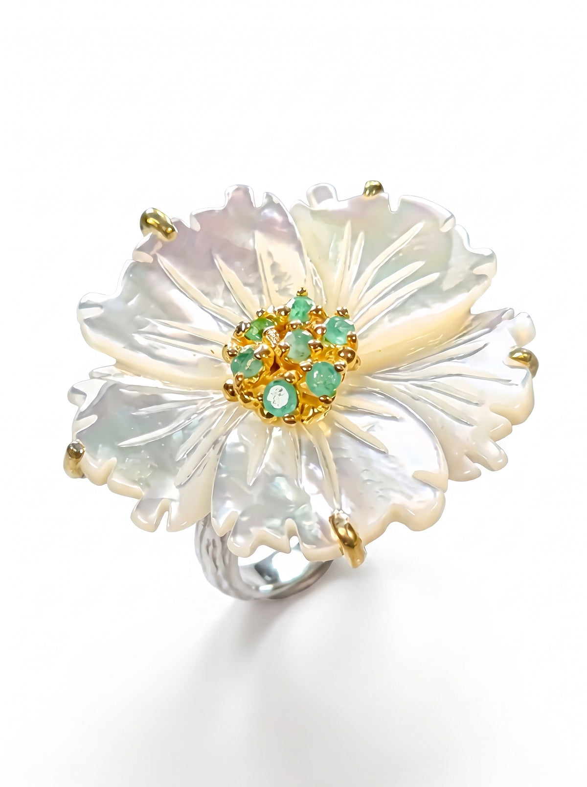 925 silver mother of pearl flower ring
