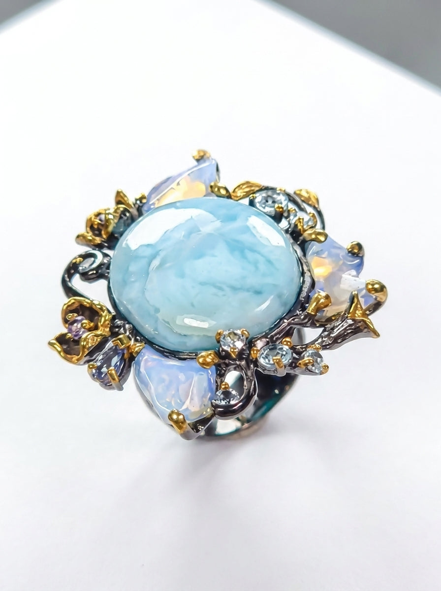 925 silver larimar opal statement ring
