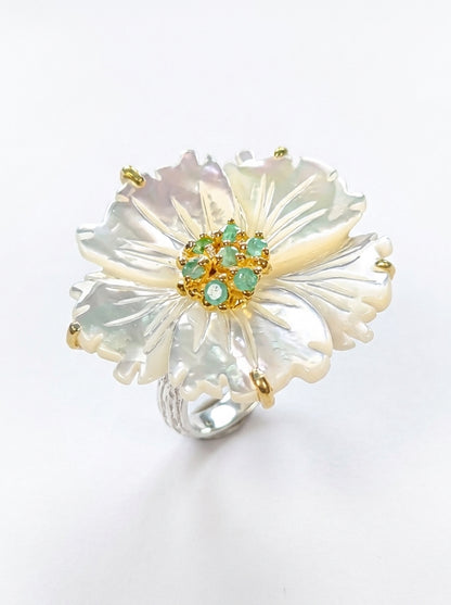 925 silver mother of pearl flower ring