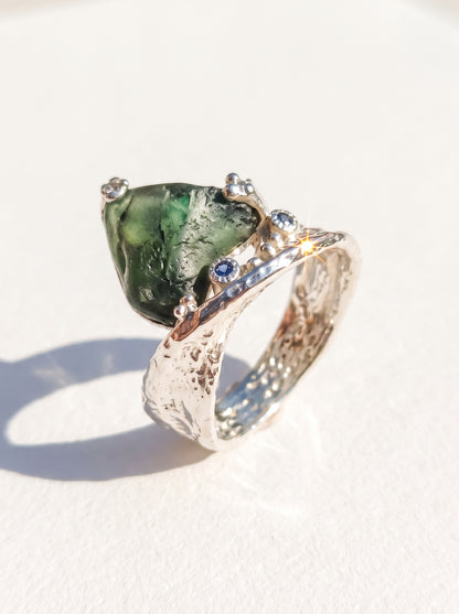 925 Silver Raw Apatite Organic Ring