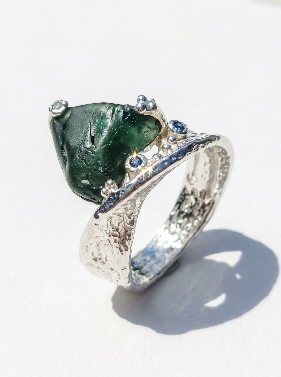 925 Silver Raw Apatite Organic Ring