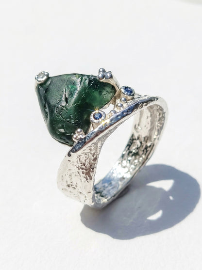 925 Silver Raw Apatite Organic Ring