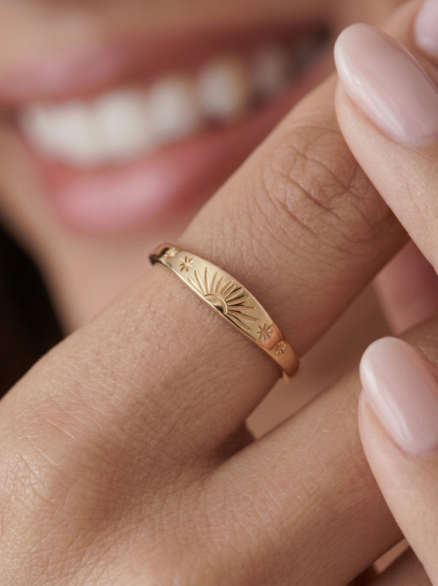 14K Gold Sunrise Stars Ring