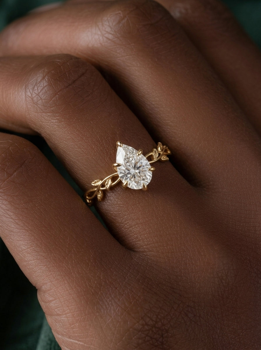 14K Gold Pear Diamond Nature Ring