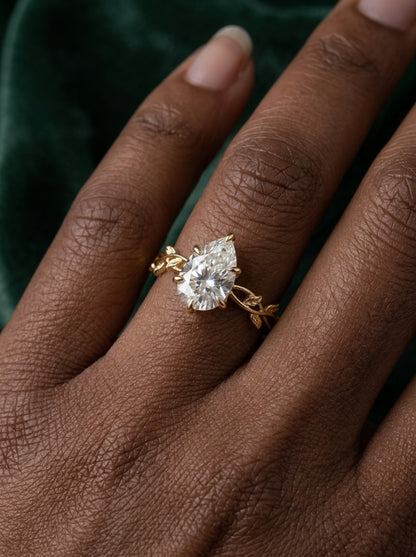 14K Gold Pear Diamond Nature Ring