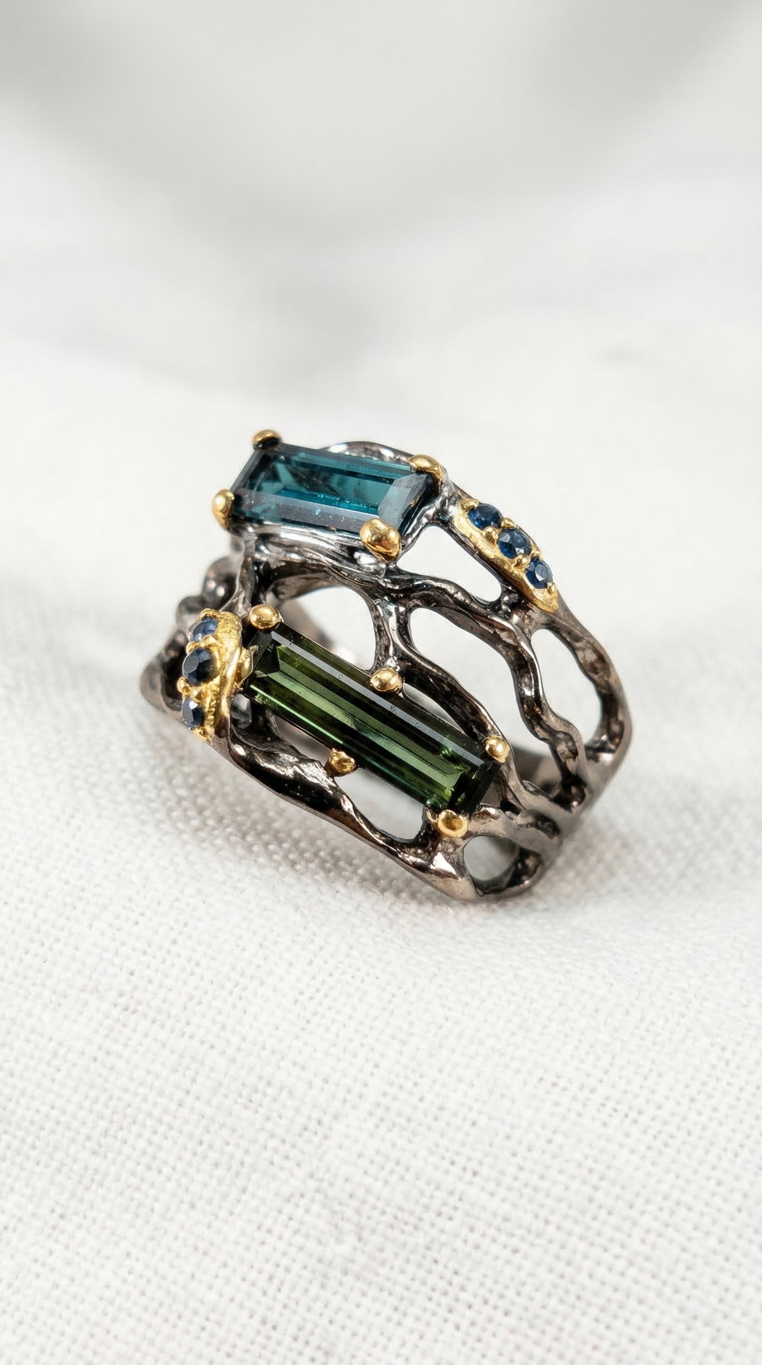 925 Sterling Silver Toi Et Moi Tourmaline Ring, band detail