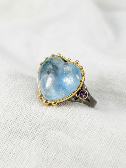 925 Sterling Silver Blue Heart Aquamarine Ring, additional angle