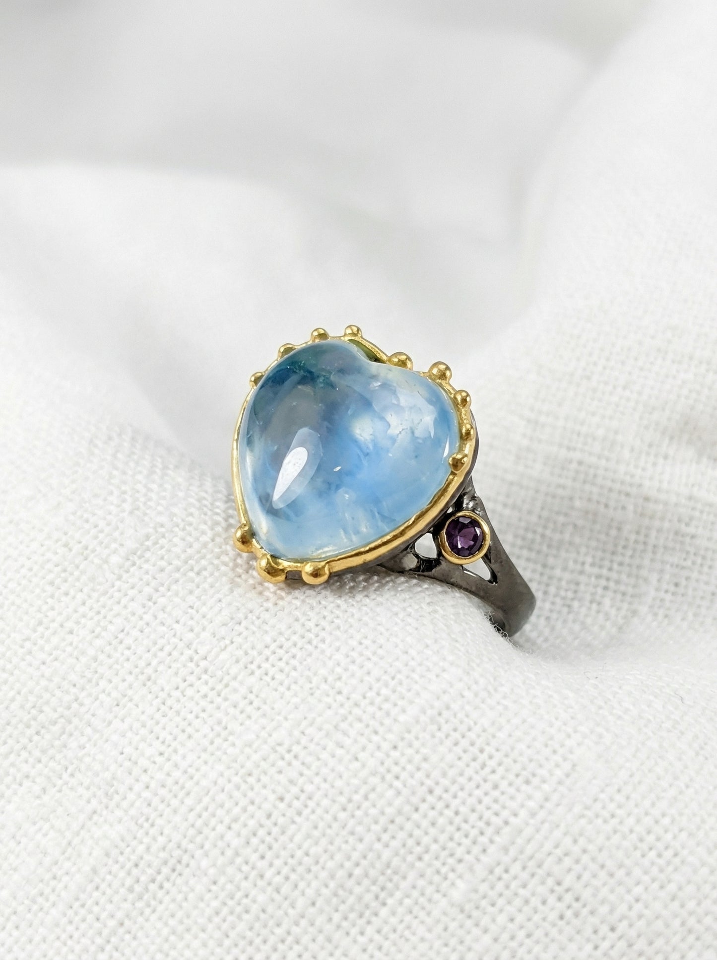 925 Sterling Silver Blue Heart Aquamarine Ring, side view