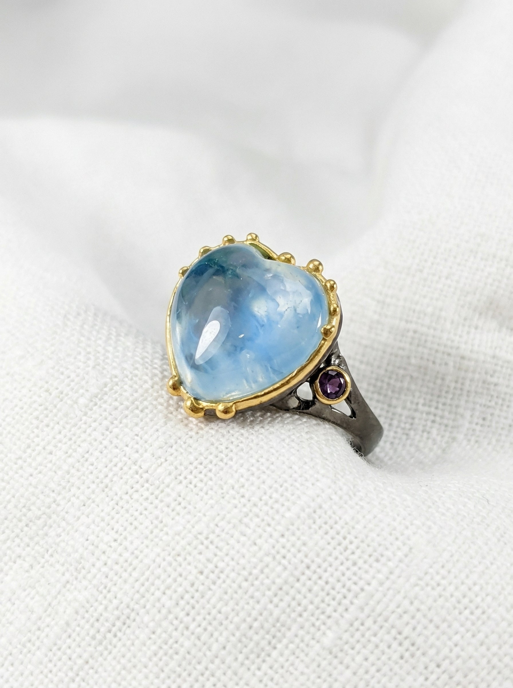 925 Sterling Silver Blue Heart Aquamarine Ring, side view