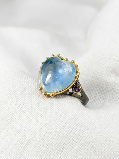 925 Sterling Silver Blue Heart Aquamarine Ring, side view