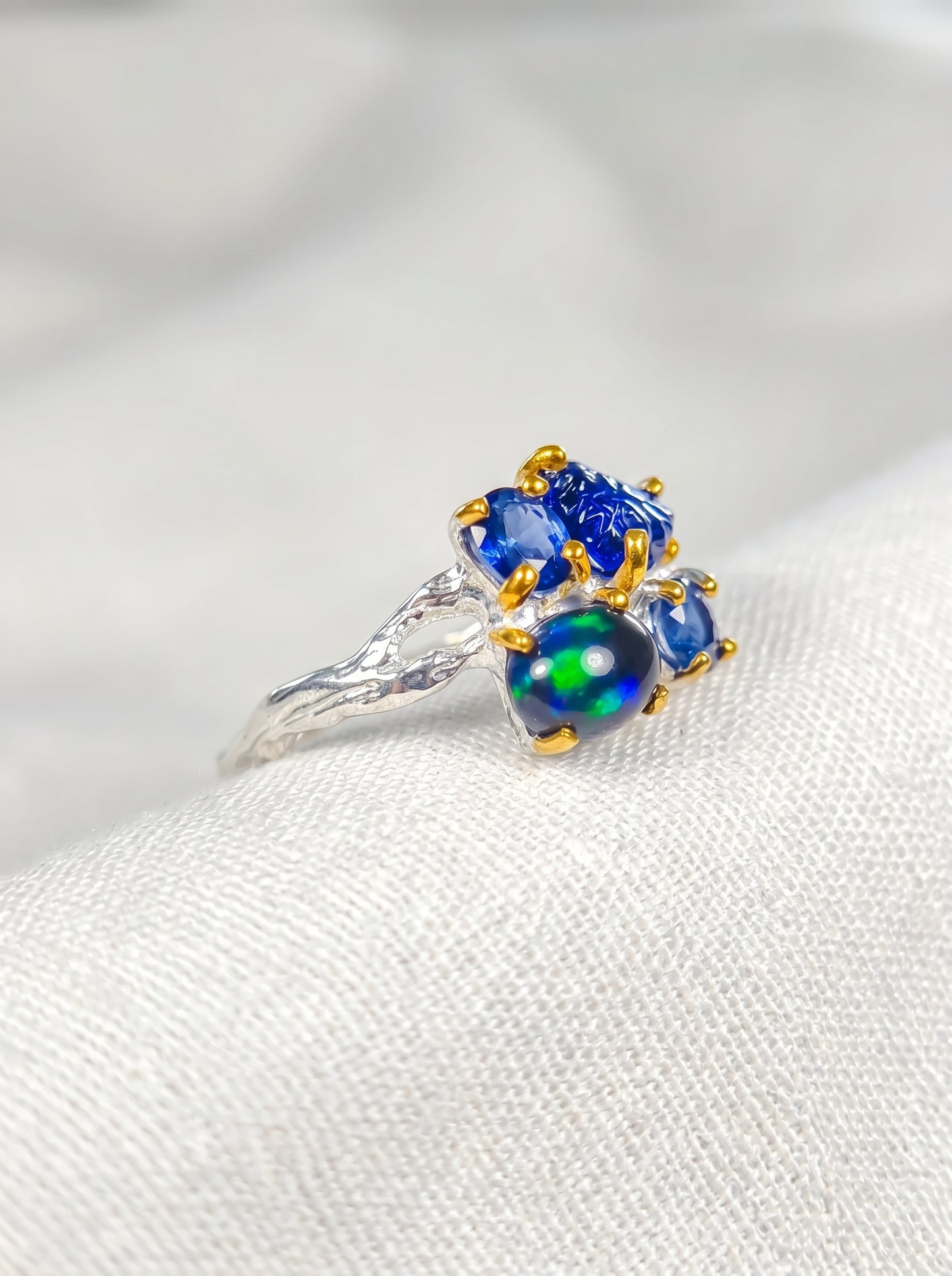 925 Sterling Silver Sapphire Leaf Ring, side view